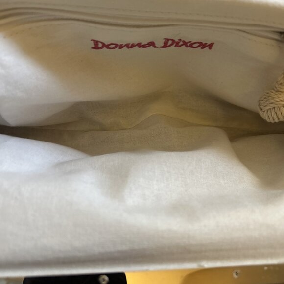 Donna Dixon Handbag Purse Blue Shoulder Crossbody Chain Straps Canvas Kiss Clasp - Picture 8 of 16